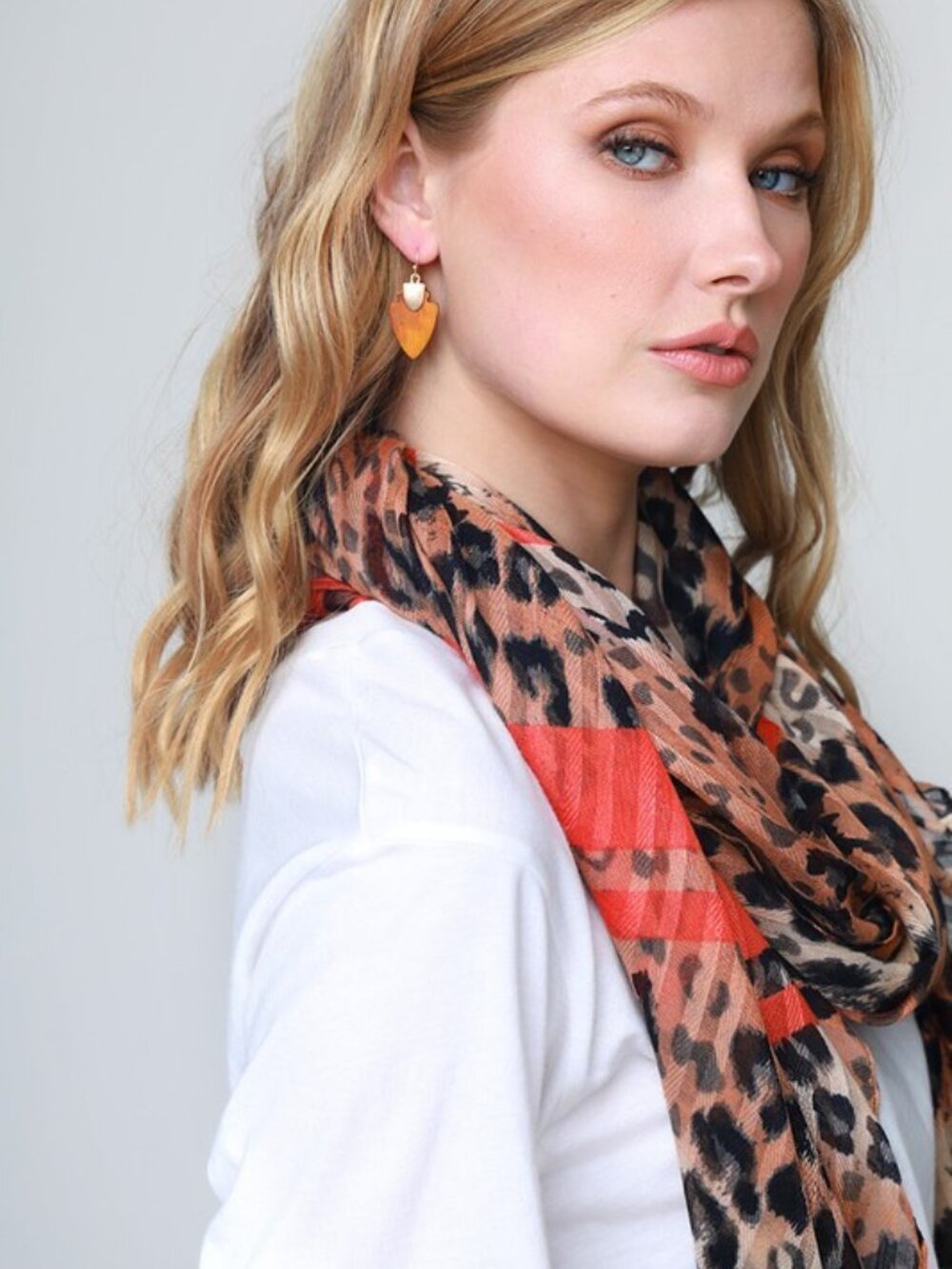 Leopard Print Scarf w/ Red Accent - Picture 3 of 7